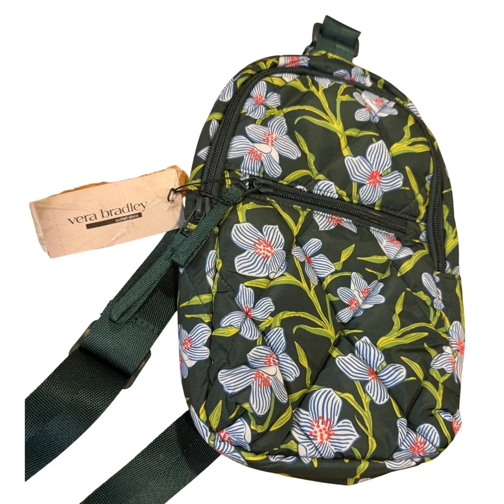Vera Bradley Essential Sling Backpack Charlotte Stem Floral Green Ultralight NEW